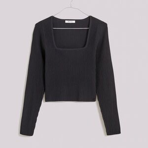 Madewell Black Ribbed Square Neck Blouse